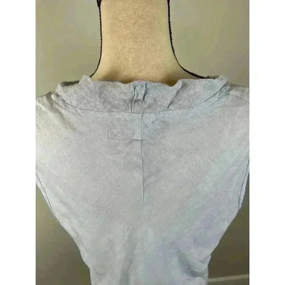 Flax Linen Blouse Sleeveless Women's M Light Blue V-Neck Lagenlook Minimalist - Picture 6 of 11